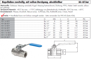 Kugelhähne zweiteilig, mit vollem Durchgang, abschließbar, Messing vernickelt, IG, von 40 bis 65 bar, Hahn, Kugelhahn, alle Größen